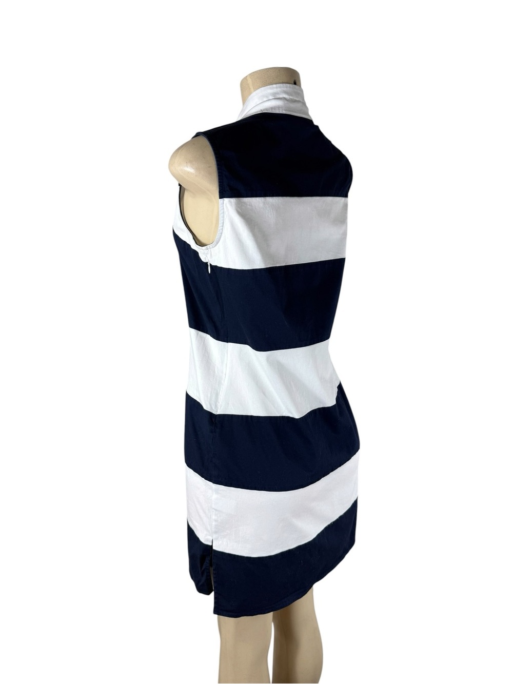 SAIL TO SABLE Navy and White Stripe Sleeveless Preppy Old Money Dress - Picture 4 of 9